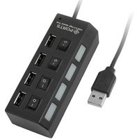 WireSwipe 4 Port 2.0 Hub with Individual Power on/off Switches High Speed USB Hub