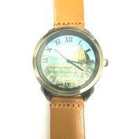 Vintage Designer Quartz Light Brown Leather Strap Mens Wristwatch