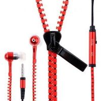Zipper Series Stereo Earphone with Microphone in Red Color