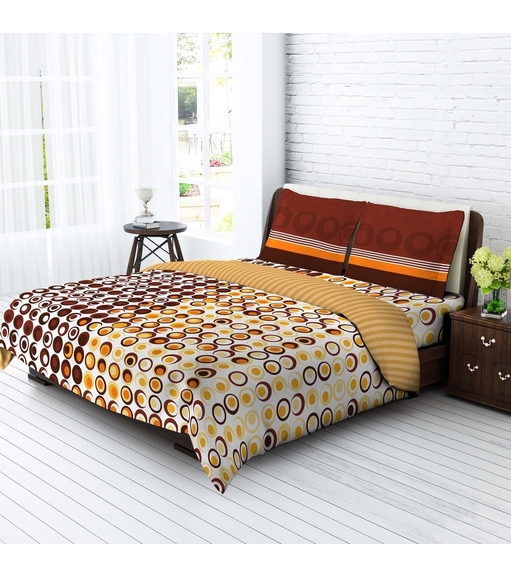 Tangerine Easy Care Double Bedsheet with 2 Pillow Covers Gift Set - Brown & Yellow