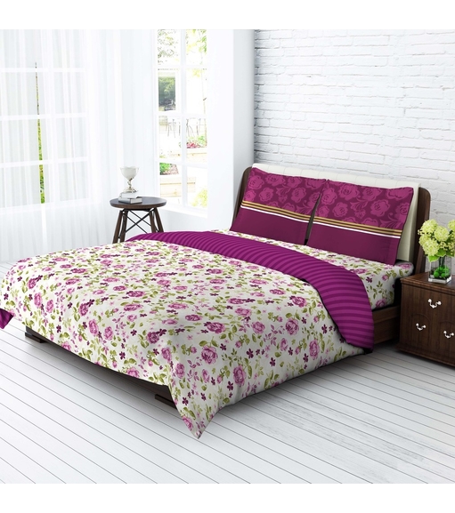 Tangerine Easy Care Double Bedsheet with 2 Pillow Covers Gift Set - Purple