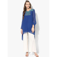 Global Desi Embroidered Polyester Tunic,  blue, xxl