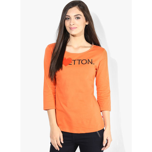United Colors of Benetton Solid T Shirt,  orange, m