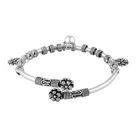 Flower & Charms Silver Kada Bracelete- BNG001