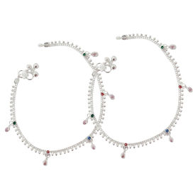 Pear Drops Silver Anklets-ANR014