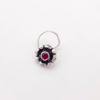Oxidised Floral Pink Silver Nose Pin-NP007