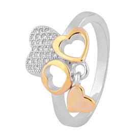 Heart Design Two Tone Hanging Charm Silver Finger Ring-FRL121