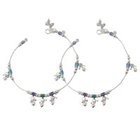Enamel Ghungroo Silver Anklets-ANR023