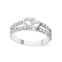 Sparkling Double Heart CZ Silver Finger Ring-FRL081, 12