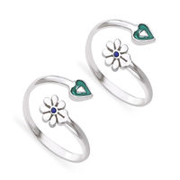 Enamel Heart & Floral Silver Toe Ring-TR460