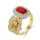 Red Stone Floral Diamond Ring-RRI00267, 18 kt, si-gh, 12