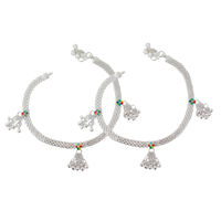 Flowery Bud Silver Anklets-ANR024