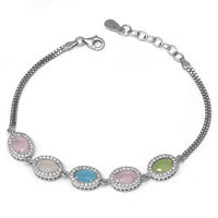 Multi Color Stone Silver Bracelet- BR016