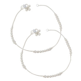 Moti Beaded Silver Anklets-ANR021