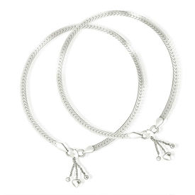 Flat Cutwork Chain Silver Anklets-ANK072