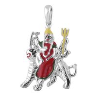 Goddes Durga On Lion Silver Pendant-PD169