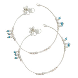 Blue Beads Silver Anklets-ANR003