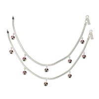 Trio Floral Drop Silver Anklets-ANK094