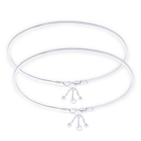 Dazzling Heart Charm Silver Anklets-ANK084