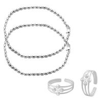 Pearl Silver Anklets & Toe Rings Combo-ANKTR001