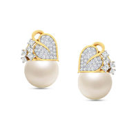 Pearl Heart Diamond Stud Earrings-RS00156, 18 kt, si-gh