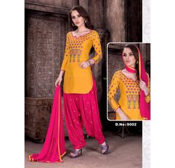 Patiala Dress Material Unstitched, cotton, yellow
