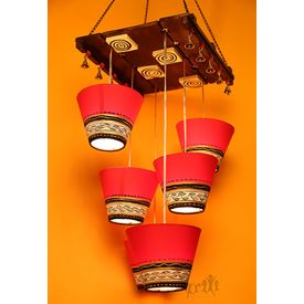 Aakriti Arts Lamp Shade Light Hanging Red and Gold Set of 6, red/gold
