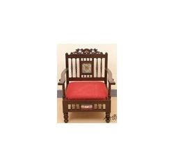 Aakriti Arts Sofa Chair Single Teak Wood with Dhokra Brass Work, maroon red, 26.5 x25 x31  inch sitting space 21 inch