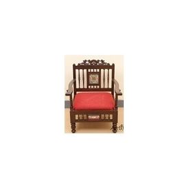 Aakriti Arts Sofa Chair Single Teak Wood with Dhokra Brass Work, maroon red, 26.5 x25 x31  inch sitting space 21 inch