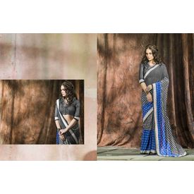 Mannat Collection Printed Georgette Sarees Black & Blue, black & blue, georgette, printed
