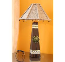 Handpainted Wooden MDF Lamp 14 inch With 13 inch Shade by Aakriti Arts, brown, 14 