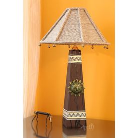 Handpainted Wooden MDF Lamp 14 inch With 13 inch Shade by Aakriti Arts, brown, 14 
