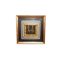 Aakriti Arts Handcrafted Dhokra Warli Wall Frame with Glass 7.5x7.5 inch, black and golden brown, 7.5x7.5 