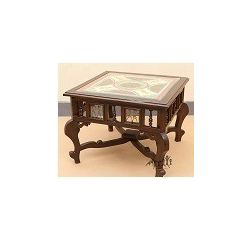 Aakriti Arts Centre Table Teak Wood with Dhokra Brass Work and Warli Art, wooden brown, 30 x30 x18  inch