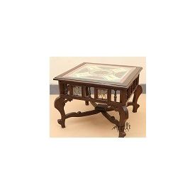 Aakriti Arts Centre Table Teak Wood with Dhokra Brass Work and Warli Art, wooden brown, 30 x30 x18  inch