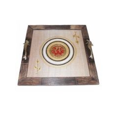 Aakriti Arts Tray Dhokra Warli with Glass in Silk, wooden frame, 15x15