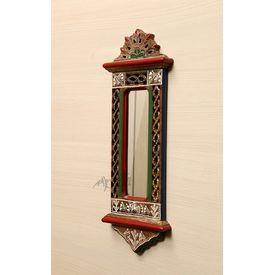 Aakriti Arts Handcrafted Wooden Mirror 20x7 inch, wooden brown, 20x7 