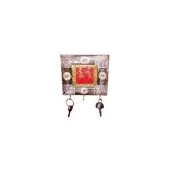 Aakriti Arts Handcrafted Key Hook Pannel with Dhokra Art Work 6x6 inch, wooden brown, 6x6 