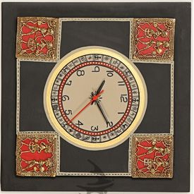 Aakriti Arts Handpainted Wall Clock with Dhokra Warli work 12x12 inch, black gold, 12x12 