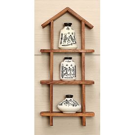 3 Hand Painted Warli Miniature Pots with Sheesham Wood Wall Decor Frame 3HS, wooden, 13x6x2