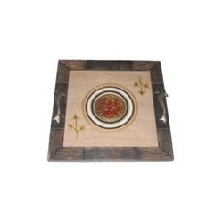 Aakriti Arts Tray Dhokra Warli with Glass in Silk, wooden frame, 13x13