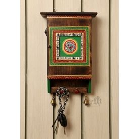 Aakriti Arts Handpainted Wooden Key Box, brown, 12 x8 x3 