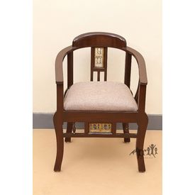 Aakriti Arts Sofa Chair Single Teak Wood with Dhokra Brass Work, beige, 21 x18 x30  inch sitting space 18 inch