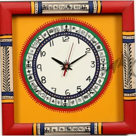Aakriti Arts WALL CLOCK WITH GLASS, yellow red, 10x10  g