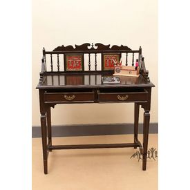 Aakriti Arts Study Table Teak Wood with Dhokra Brass Work and Warli Art, wooden brown, 24 x18 x40  inch