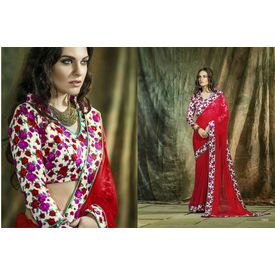 Mannat Collection Printed Georgette Sarees Red, red, georgette, printed
