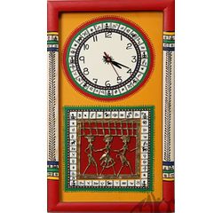Aakriti Arts WALL CLOCK WITH GLASS, yellow red, 18x10  g