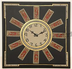 Aakriti Arts Handpainted Wall Clock with Dhokra and Warli work 16x16 inch, black gold, 16x16 