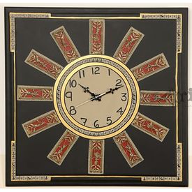 Aakriti Arts Handpainted Wall Clock with Dhokra and Warli work 16x16 inch, black gold, 16x16 