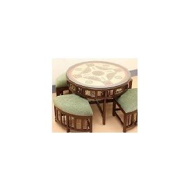 Aakriti Arts Centre Table Teak Wood with Dhokra Brass Work and Warli Art, wooden brown, height 20  dia 36  inch